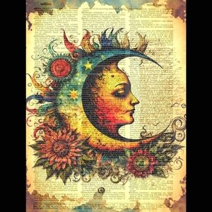 Celestial Vintage Art Moon Sun Star  Spiritual Nature Dictionary Art Print